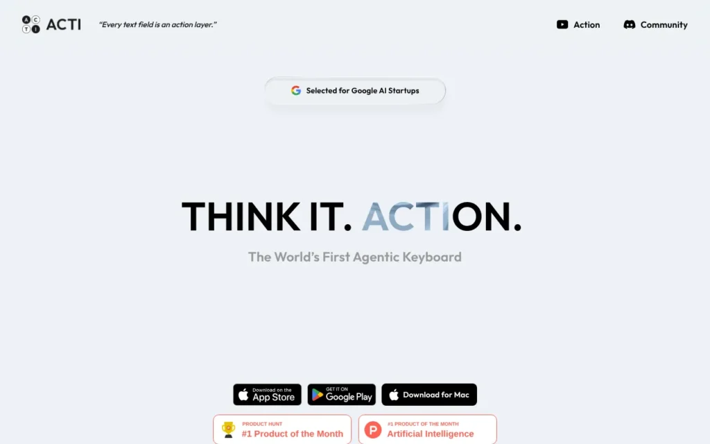Acti website: an AI agent inside your phone keyboard
