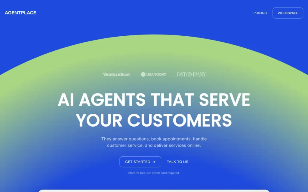 Agentplace website: no-code AI agents that serve your customers