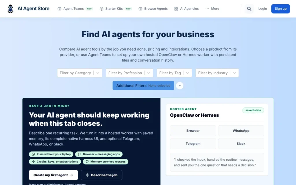 AI Agent Store marketplace home page, October 2026
