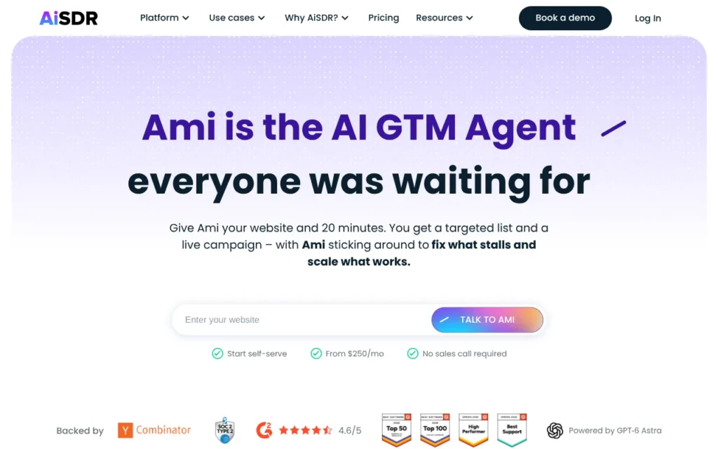 Ami AI website: an AI agent that runs your outbound sales