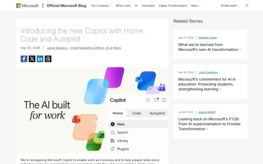 Microsoft's announcement of the new Copilot with Home, Code and Copilot Autopilot