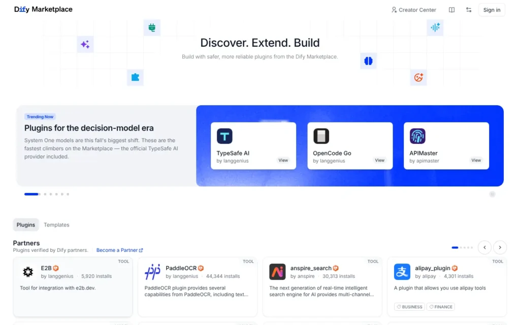 Dify Marketplace home page, October 2026