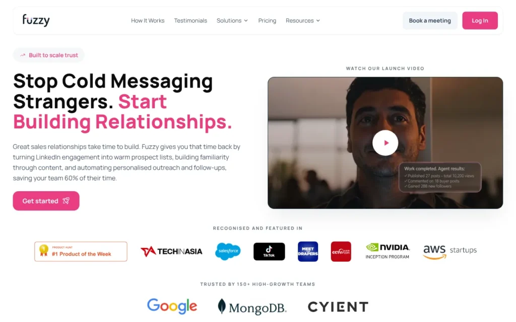 Fuzzy AI website: warm LinkedIn outreach on autopilot
