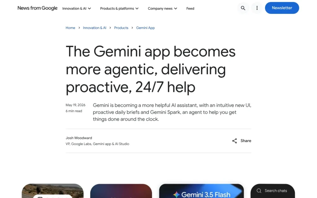 Google's announcement of Gemini Spark, the 24/7 personal AI agent in the Gemini app