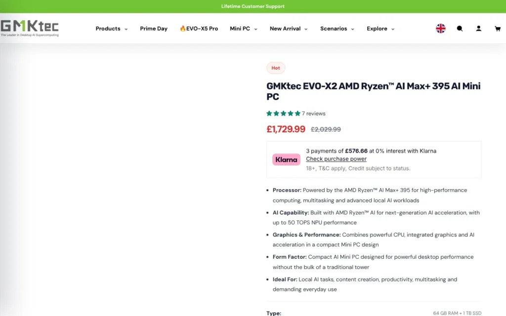 GMKtec EVO-X2 product page on GMKtec UK, October 2026
