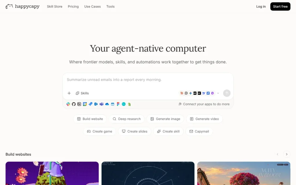 Happycapy website: an AI agent computer that runs in the cloud