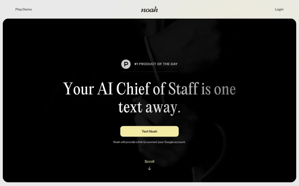 Hey Noah website: an AI executive assistant you text