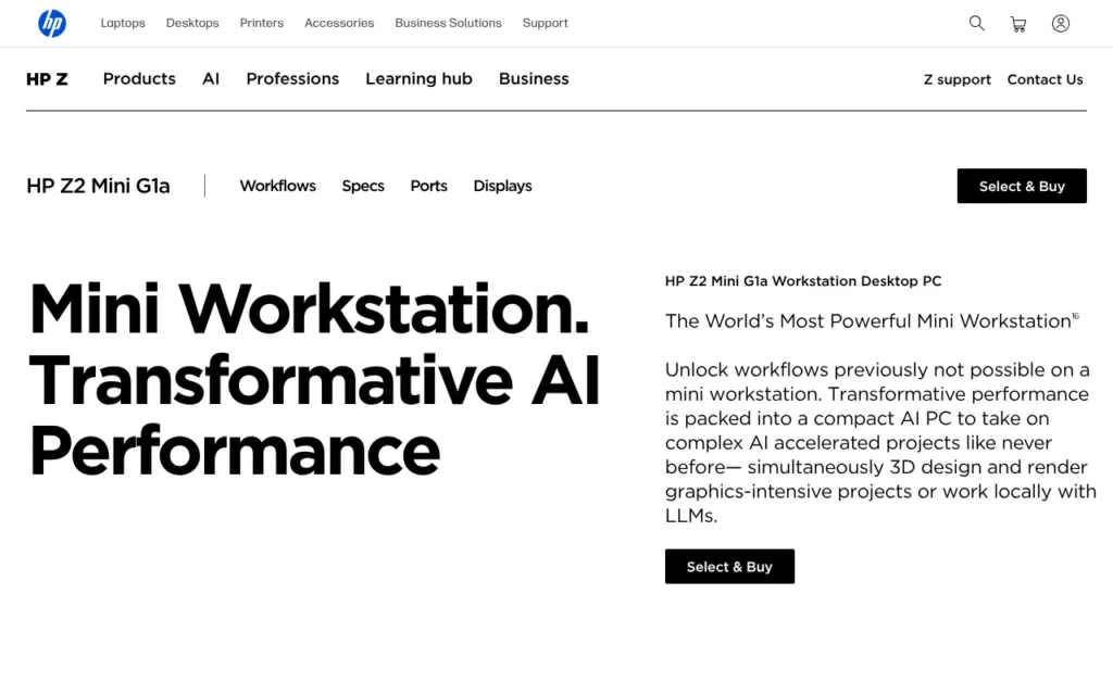 HP Z2 Mini G1a workstation page on HP UK, October 2026