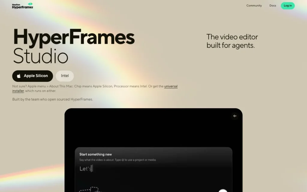 hyperframes.dev: HyperFrames Studio, the video editor built for agents