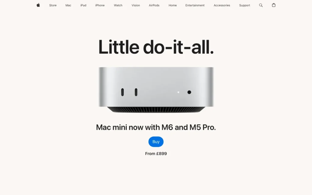 Mac mini with M6 on Apple UK, October 2026