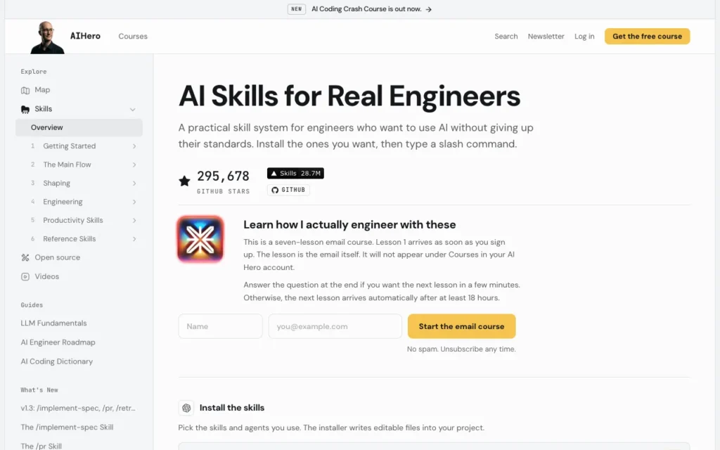 aihero.dev/skills: AI Skills for Real Engineers, the companion site to Matt Pocock's skills