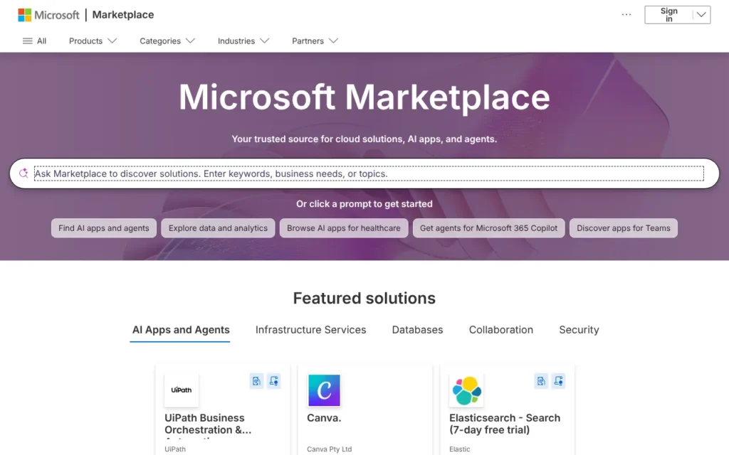 Microsoft Agent Store marketplace home page, October 2026