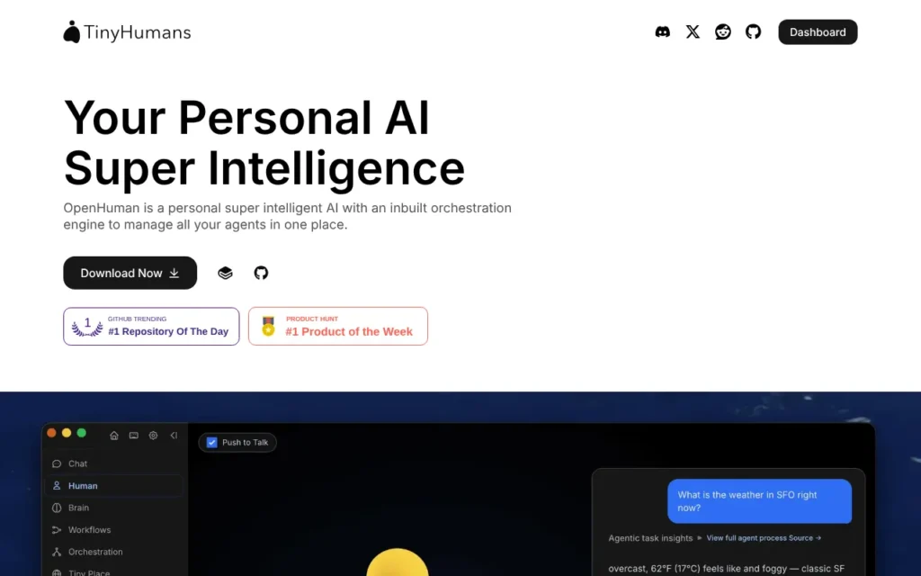OpenHuman website: a free, open-source personal AI agent