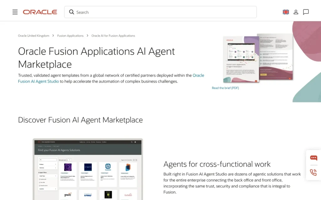 Oracle Fusion AI Agent Marketplace page, October 2026