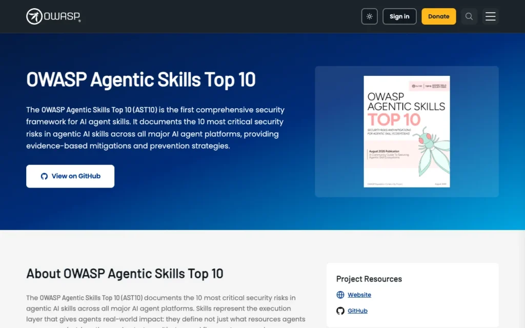 OWASP Agentic Skills Top 10 project page
