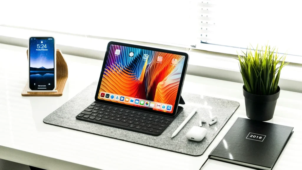 An iPad on a tidy desk