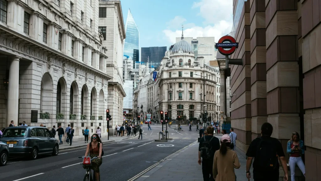 People on a street in the City of London