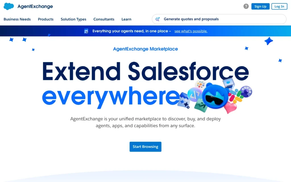 Salesforce AgentExchange marketplace home page, October 2026