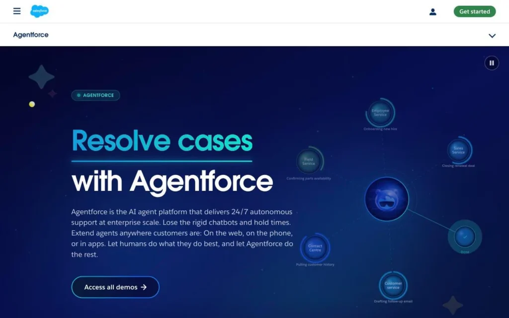 Salesforce Agentforce UK homepage showing the AI agent platform and its job-ready agents