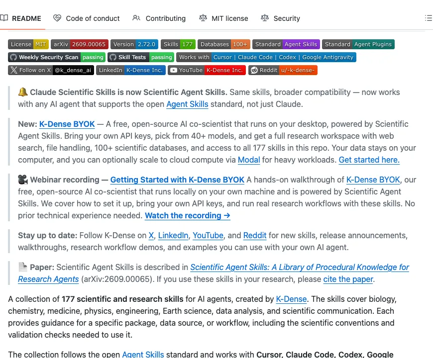 README for Scientific Agent Skills: 177 skills for science and research
