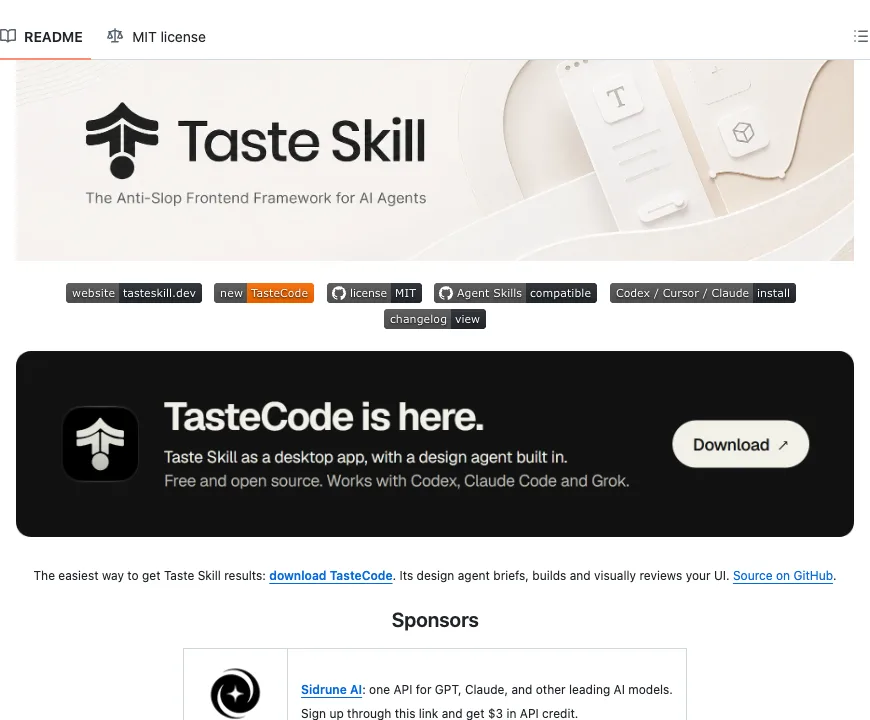 README for Taste Skill: The Anti-Slop Frontend Framework for AI Agents