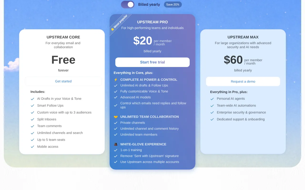 Upstream pricing page, October 2026